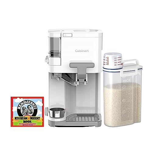Cuisinart Soft Serve Ice Cream Maker - Create Delicious Desserts Fast with Mix-Ins - 1.5 Quart Capacity (White) Ice Cream Machine for Homemade Treats Bundle w/Rice Container and Dessert Book (3 Items)