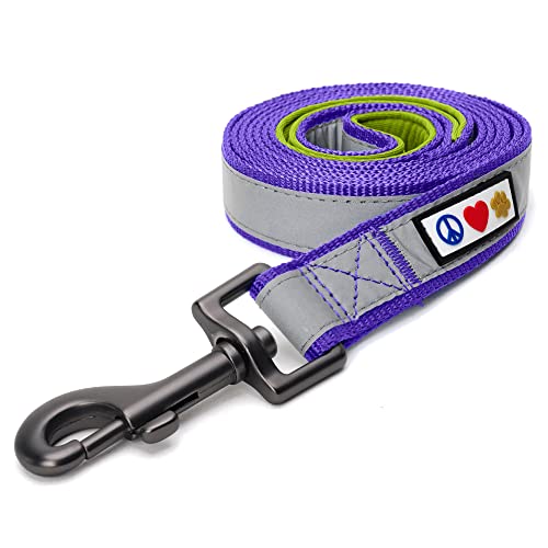 Pawtitas 6 FT Padded Dog Leash with Comfortable Neoprene Padding Handle - Purple Lead | Medium Reflective Dog Leash with Highly Reflective Band Perfect for Medium and Large Dogs and Puppies.