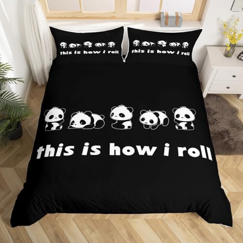 Castle Fairy Juego de ropa de cama con diseño de pandas kawaii, funda de edredón de animales blancos y negros para niños, adolescentes, niños y niñas, funda de edredón decorativa de música rock, funda