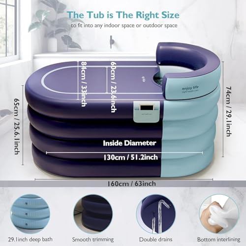 Image of Inflatable Adult Bathtub, Foldable Portable Durable Soaking Bath Tub with Cordless Air Pump, PVC Inflatable Pool, Quick Drain Design, for Family Bathroom Spa Massage