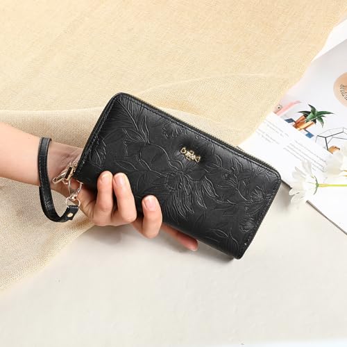 Image of RNIEGA Wallets for Women RFID Blocking Leather Women's Wallet Large Capacity Double Zip Wristlet Clutch | Credit Card Holder Ladies Phone Purse