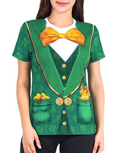 Funny World - Camisetas para mujer, diseño de leprechaun con trébol verde - Verde - X-Large