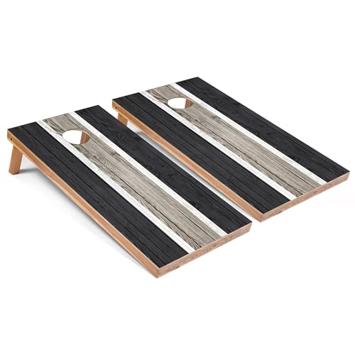 Skip's Garage Dark Grey Striped All-Weather Cornhole Boards - PVC - Include CASE + Hole Lights