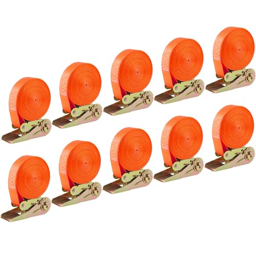 LIFERUN 10 Pack 1 x 20 Ratchet Straps Heavy Duty 1760lbs Break Strength Endless Ratchet Strap NO Hook Tie Down Straps for Motorcycles Goods Luggage Orange