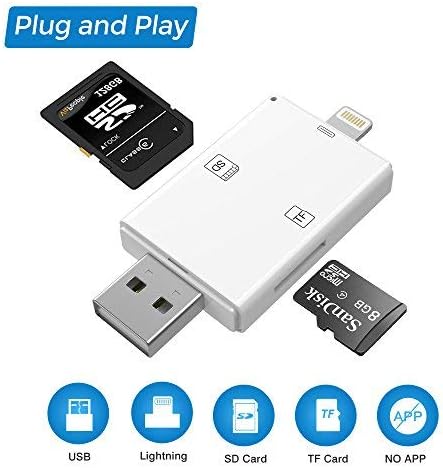 Card Reader, SD Card Reader Adapter, 2 in 1 Lightning & USB Memory Card Reader Camera Viewer for TF/SD Card, Support iPhone & PC & Laptop