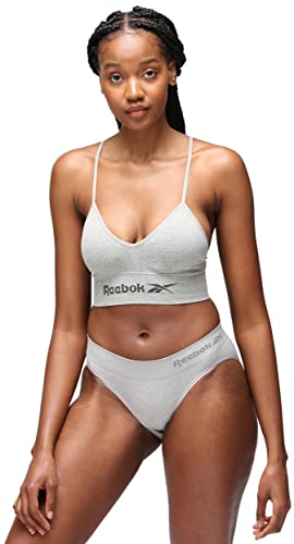Reebok Womens Seamless Bra, Stretchy Strappy Wirefree Sports Crop with Racer Style Back – Grey Marl Base Layer Top, Grml - Grey Marl, XS UK