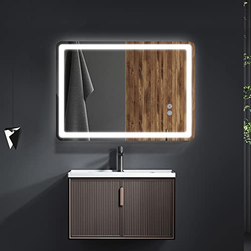 Potuem Bathroom Mirror with LED Lights, 500 * 700 MM Illuminated Backlit Wall Mounted Vanity Mirror with 3 Lights, Anti-Fog, Dimmable, IP54, Horizontal/Vertical
