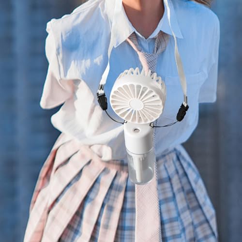 3 in 1 Handventilator, Mini Ventilator Leise, Hand Ventilatoren Aufladbar 1000mAh mit Wasser und Trageband, 180° Faltbarer Taschenventilator 4 Geschwindigkeit Zuhause Büro, Ausdauer 6-8 Std (Weiß)
