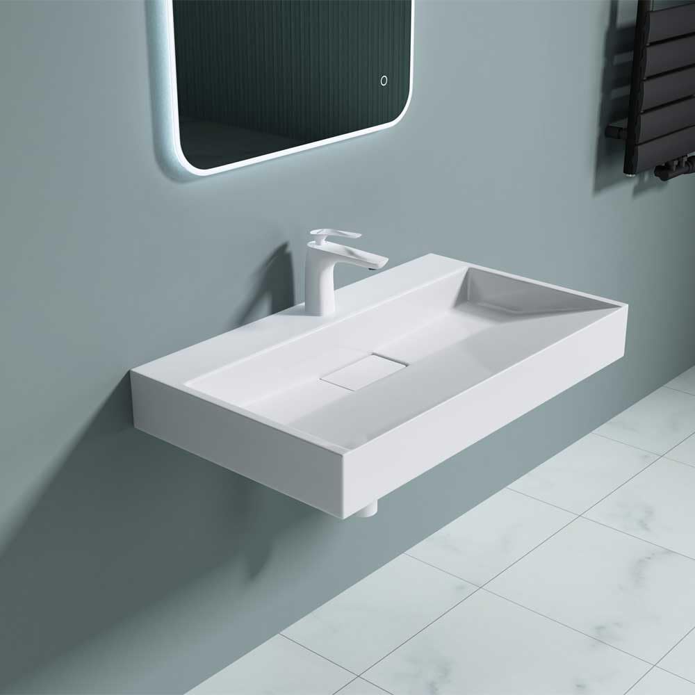 Db Durovin Bathrooms One Tap Hole Durovin Bathrooms Luxurious Cast Stone Resin Bathroom Basin - Wall Hung Or Countertop Basin Sink - Concealed Waste - 800 X 460Mm (Wxd)