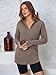 PRETTYGARDEN Womens Long Sleeve Quarter Zip Pullover Sweater Casual Loose V Neck Collared Ribbed Knit Jumper Tops Thumb Hole(Light Brown,Small)