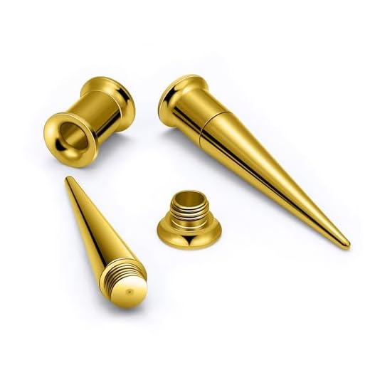 Ocptiy 00G Astm F136 Titanium Gauges Tunnels Plugs Earrings for Ears Stretching Kit 00 Gauge Implant Grade Screw Fit Double Zero Gold Tunnel Plug Gage Gauging Kit Gauges Size 10mm Women Men 3/8 inch
