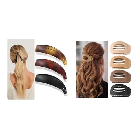 3 Pcs Banana Clips Large Hair Clips and 4 Pcs Flat Hair Clip Cover