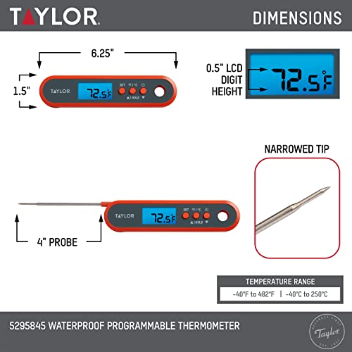 Taylor Digital Waterproof Food Meat And Candy Thermometer, With A Folding Probe, Programmable Presets, Backlit Display, Andincludes 2 Aaa Batteries #TOP4