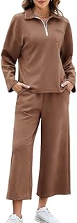 AGSEEM Lounge Sets for Women, Women's 2 Piece Outfits Long Sleeve 1/4 Zip Pullover Cropped Pants 2PC Outfit Comfy Sweatsuits