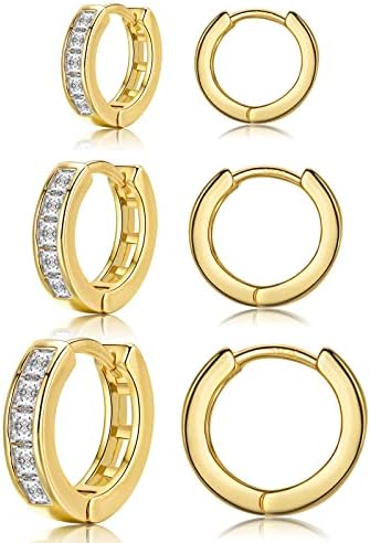 Silver Hoop Earrings for Women, 925 Sterling Silver Huggie Hinged Hoop Earrings with AAA Cubic Zirconia, Hypoallergenic Small Sleeper Earrings Jewellery for Girls Men, 8mm, 10mm, 12mm