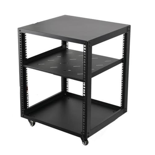 SUDEG Rack de Serveur à Cadre Ouvert 12U Support de Serveur réseau autoportant, Universal 19 Pouces Rack Serveur Mobile avec 4 Roues pour équipement IT/réseau