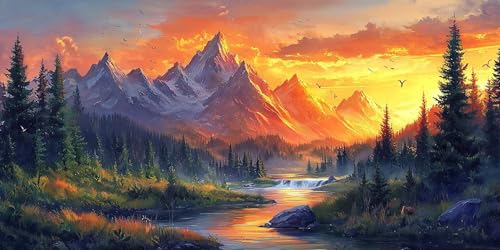 Broderie diamant montagne et soleil 80x160cm | Kit complet 5D peinture strass ronds