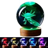 DIGFPWT 3.15 inch Axolotl Crystal Ball Lamp,3D K9 Crystal Ball Night Light with Wooden Base,16 Colors Change with Remote Control,Clear Glass Light,Birthday Gift for Friends (Axolotl)