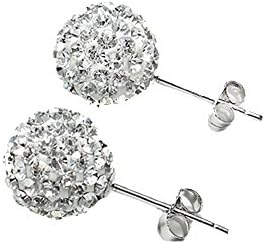 Surker Sterling Silver Pave Crystal Disco Ball Stud Earrings
