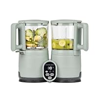 Babymoov Nutribaby Glass Green Celadon - Babynahrungszubereiter aus Glas und Edelstahl, 4-in-1: Dampfgaren, Mixen, Aufwärmen, Erwärmen, 1900 ml Fassungsvermögen