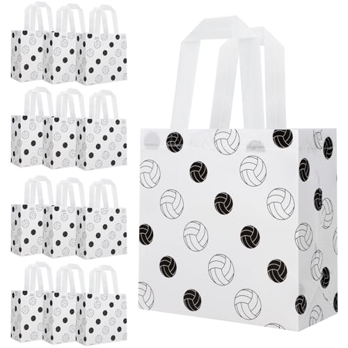 Adecortalk 12 Pcs Volleyball Gift Bags with Handles Volleyball Party Favor Bags Reusable Non Woven Candy Treat Goodie Bag for Kids Sports Game Day Birthday Baby Shower Decorations Party Spplies