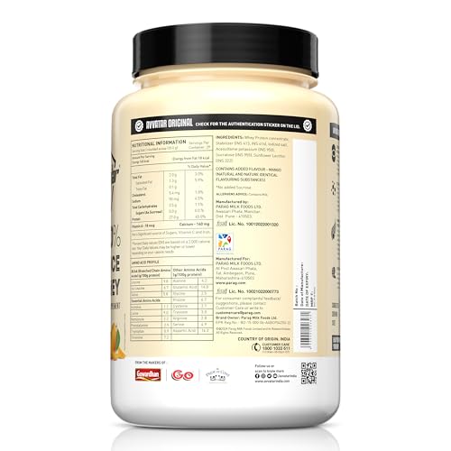 Image of avvatar PERFORMANCE WHEY PROTEIN | 1Kg | Mango Rush Flavour | 27g Protein | 29 servings