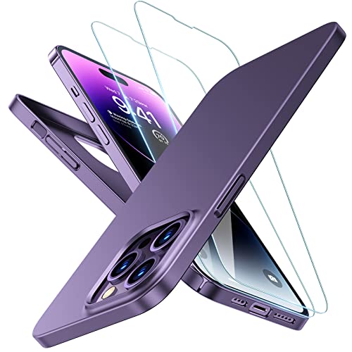 TORRAS [2X Tempered Screen Protectors OriginFit Case for iPhone 14 Pro Case Slim Fit with All-Round Protection, Super Thin Lightweight Hard Phone Case-6.1 Inch, Purple