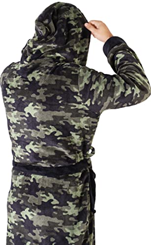 Ny Threads Mens Hooded Fleece Robe - Plush Long Printed Bathrobes (As1, Alpha, S, M, Regular, Regular, Camouflage) #TOP1