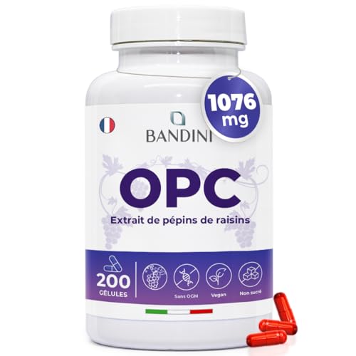 Bandini® OPC Extrait de Pépins de Raisin 1052mg par jour - 200 Gélules Végétaliennes (3 mois) hautement dosées - Teneur HPLC le plus Élevée - Raisins Italiens purs (95%) + Vitamine C - Antioxydant