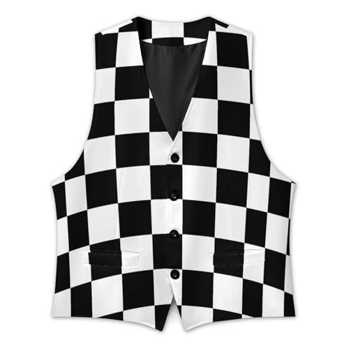 Black White Race Checkered Flag Printed Men's Suit Vest Slim Fit Business Dress Party Pattern Waistcoat Vest Top4