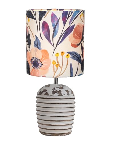 Image of Homesake Decorative Wooden Table Lamp for Living Room, E27 Holder | Bulb Included |Bedside Night Lamp & Bedroom, Office | Ribbed Basket Design Modern Home Decor Table Light, Blue Flower Print Shade