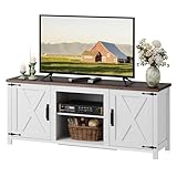 WLIVE Modern Farmhouse TV Stand for TVs up to 65', Entertainment Center with X-Shaped Barn Doors, Large Storage Media TV Console with Adjustable Shelves & Cable Holes for Living Room, White