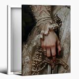 podafu Vintage victorian moody wall art woman in lace dress pearl bracelet and holding sword renaissance，dark college decor vintage aesthetic feminine poster Framed12x16inch, ZIUIUX-M