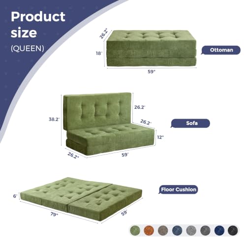 Image of MAXYOYO 6 inch Folding Sofa Bed for Floor, Tufted Tri-Fold Floor Mattress