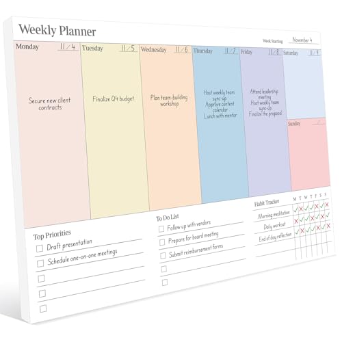 Weekly Planner Pad 52 Sheets Undated A4 Desk Pad with To Do List and Habit Tracker for Study Work Menu 120GSM Thick Paper