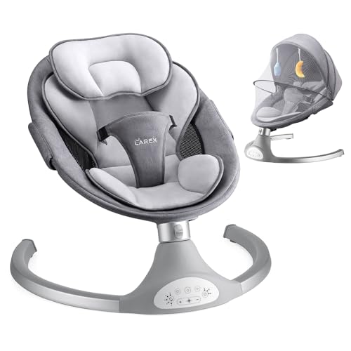Image of LAREX Baby Swing for Infants | Electric Bouncer for Babies,Portable Swing for Baby Boy Girl,Remote Control Indoor Baby Rocker with 5 Sway Speeds,1 Seat Positions,10 Music and Bluetooth (Gray)