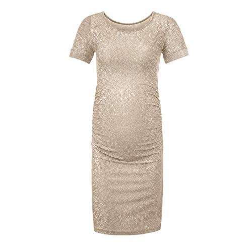 FGUUTYM Vestido de maternidad con lentejuelas para sesión de fotos o baby shower, talla 50, beige, L