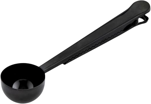 Restaurantware-1 Tbsp Coffee Scoop, 1 Multifunction Coffee Spoon - Built-In Clip, For Measuring Ground Coffee, Espresso, Coffee Beans, Protein Powder, And More, Black-Plated Stainless Steel Tea Spoon,