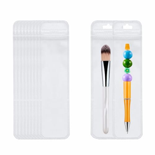 Image of 100 Pcs Pen Packaging Bags for Small Business,Plastic Beadable Pens Packaging Resealable Pouch Clear Bag for Beaded Pens, Zipper Storage Bags for Packaging Lipgloss, Jewelry, Cosmetic 2.16 inch X 8.6 inch
