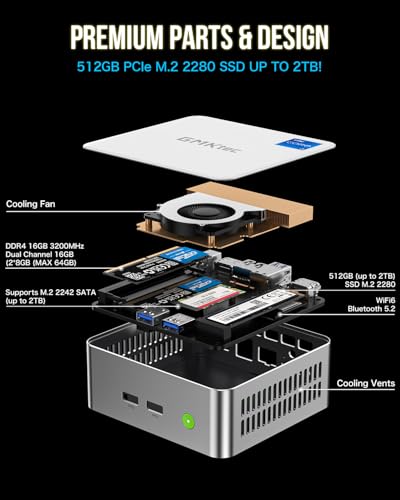 Image of GMKtec Mini PC Intel i5-12450H Processor (Turbo 4.4 GHz) 16GB(8 * 2) DDR4 512GB M.2 NVMe SSD i226v NIC USB 3.2, Type-C /WiFi 6, BT5.2, RJ45 2.5G / 4K Triple Display Desktop Mini Computers