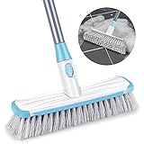 SEVENMAX Floor Scrub Brush with Long Handle, Deck Grout Brush 2 in 1 Scrubber Brush Stiff Bristles Adjustable Carpet Cleaning Brush for Kitchen, Tub, Bathroom, Tile