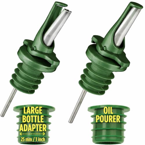 Poura Olive Oil Dispenser - Patented Oil Pourer - Mid Flow Shut Off - One Handed Open & Close Cap - Green