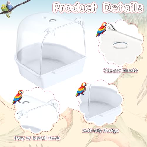 Image of Honeydak 3 Pieces Clear Bird Bath for Cage Parakeet Bird Cage Accessories Hanging Bath Box Parrot Bathing Tub with View for Cockatiel Conure Canary Budgies Parrots (Cute Color)