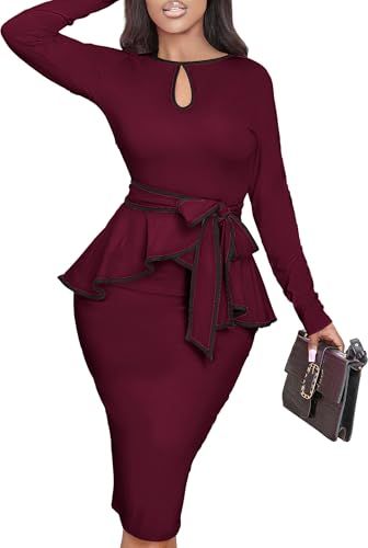 Image of Women's Bodycon Vintage Dresses Elegant Peplum Dresses for Women Business Work Office
