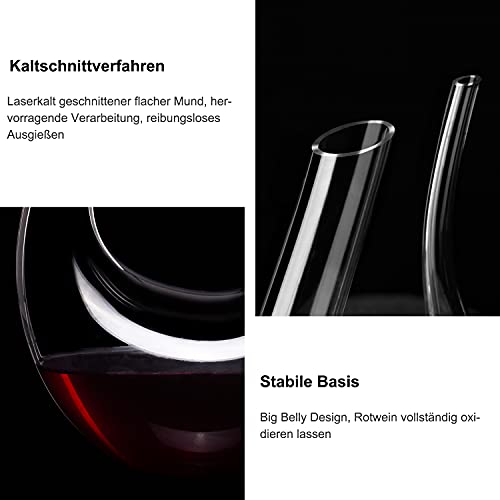 Foto von ADMY Wein Dekanter, 1.5L U-Form Weinkaraffe Set aus Kristallglas, Rotwein Bleifreies Glasdekanter, Dekantiergefäß Glasbelüftungsweinkaraffe, Dekantierflasche Geschenk für Weihnachten Weinliebhaber