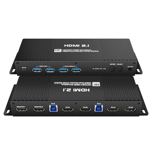 Image of HDMI Kvm Switch 2 Monitors 2 Computers edid Emulator 4k 144hz Hotkey Switching Dual Monitor Kvm Switch hdmi 2.1 edid 1440P 120hz 144hz 165hz 240hz 2 Monitors 2 Computers USB3.0
