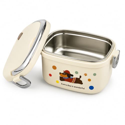 Image of Sinbyuer Stainless Steel Snack Containers, Grab and Go Snack Containers Reusable, 2 Compartment Food Storage Containers with Lids for Travel and Outdoor Camping (600ML)