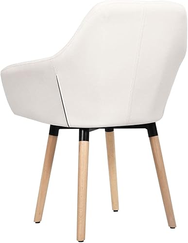 Miniatura 4 de vidaXL Juego de 2 sillas de comedor en tela crema, diseño ergonómico, asiento y reposabrazos acolchados cómodos, patas de madera maciza