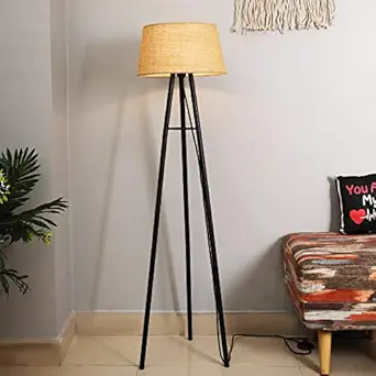 Homesake Floor Lamp, Lamp for Living Room, Lamp for Bedroom, Standing Lamp, Light Lamp with Shade, Mid Century Metal - (Tripod, Jute)
