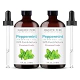Majestic Pure Essential Oil with Glass Dropper - 100% Pure and Natural - Essential Oils for Diffuser, Aromatherapy, Soap and Candle Making, Peppermint Essential Oil, Peppermint Oil, 4 Fl Oz Pack of 2